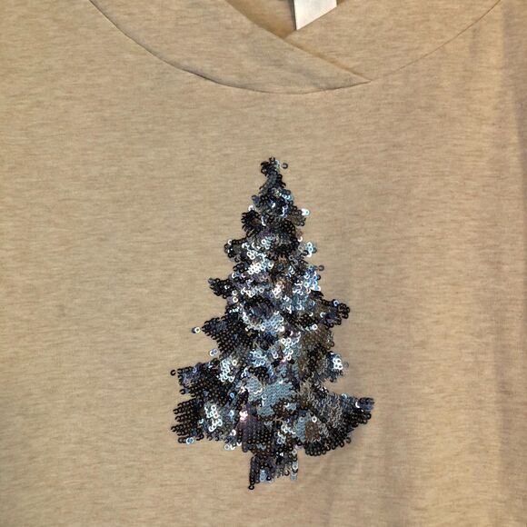 Christopher & Banks Sequin Embellished Top Shirt Size XL Christmas Bling Tree - Picture 3 of 7